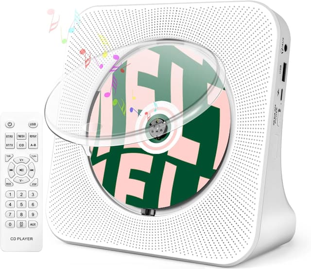 Detalle de ROADOM 8-in-1 Portable CD Player for Home (Desktop) with Bluetooth, FM Radio, USB, AUX, Remote & Timer