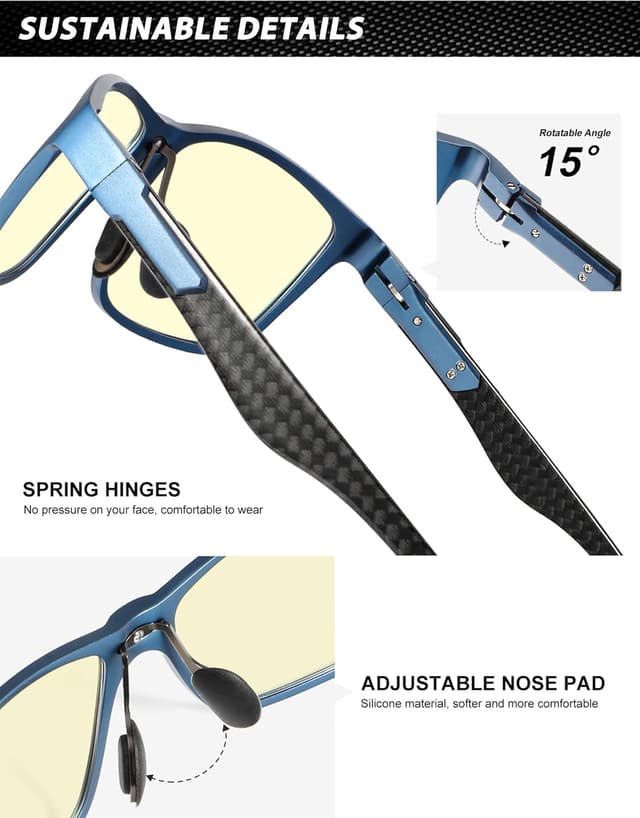 Detalle 2 de ANYLUV Blue Light Blocking Glasses for Men (Lightweight Al-Mg Metal Anti-Eye Strain)