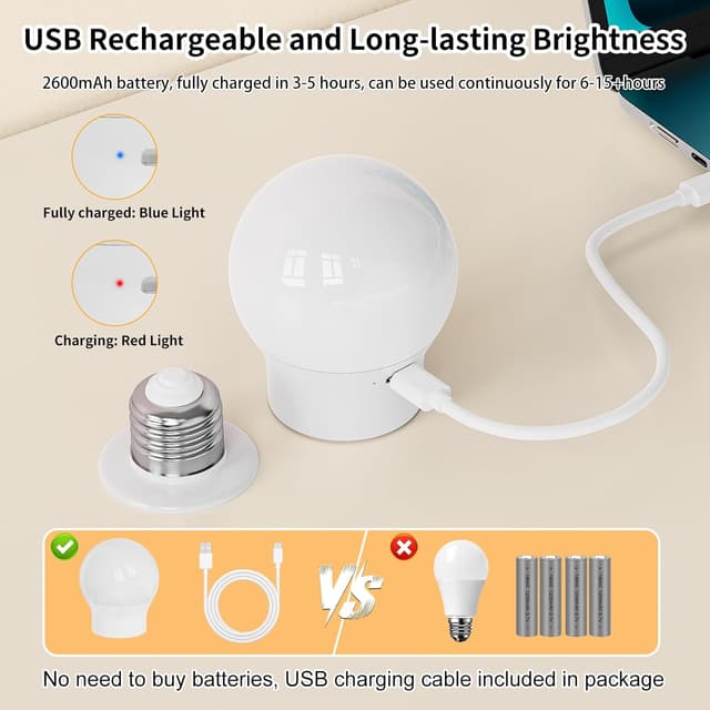 Detalle de LED Rechargeable Light Bulb with Remote (Magnetic E27) – 2 Pack, 3 CCT + 9 RGB, 3 Timers