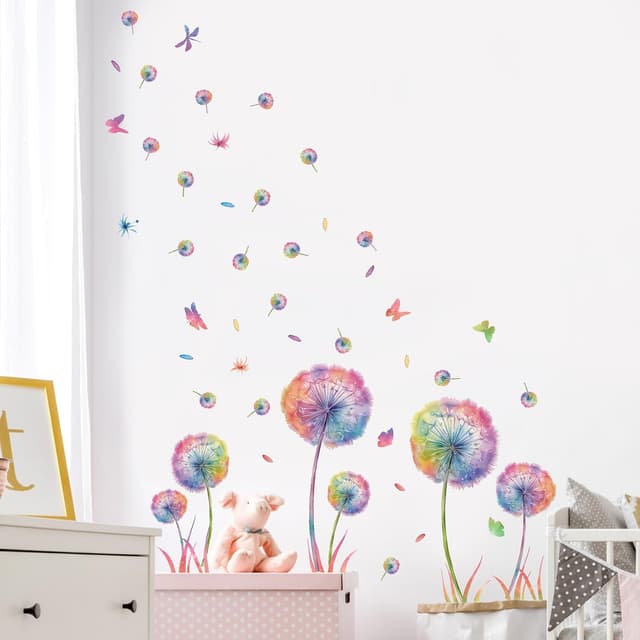 Detalle de KAIRNE Wandtattoo „Pusteblume“ – bunte Blumen- und Schmetterlings-Wandsticker für Kinderzimmer & mehr