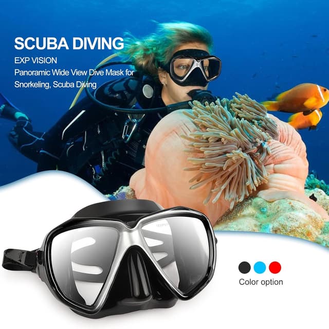 Detalle de Snorkel Diving Mask Panoramic HD Swim Mask (Tempered Glass, Anti-Fog, 180° Wide-Angle) with Nose Cover