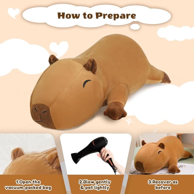 Detalle de Finebee Weighted Capybara Stuffed Animal (23.6-inch, 3.1 lbs) — Weighted Capybara Plush Pillow Gift