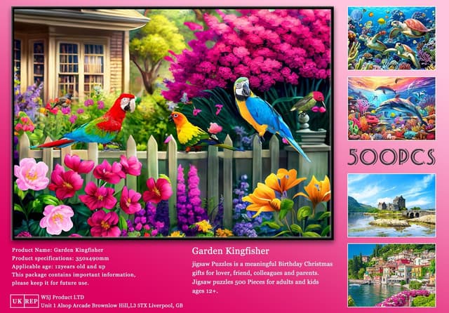 Thumbnail 6 de Garden Kingfisher 500-Piece Jigsaw Puzzle for Adults (49 x 35cm) with Glare-Free Poster