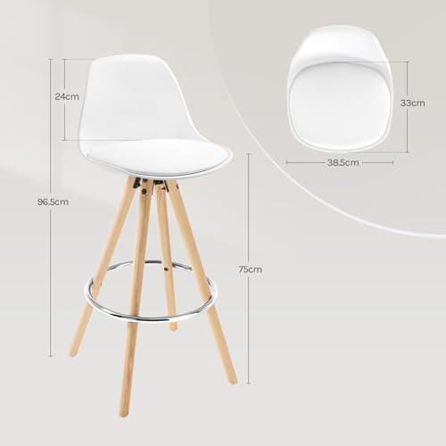 Detalle de WOLTU Taburetes de Bar con Respaldo, Madera y Cuero Blanco