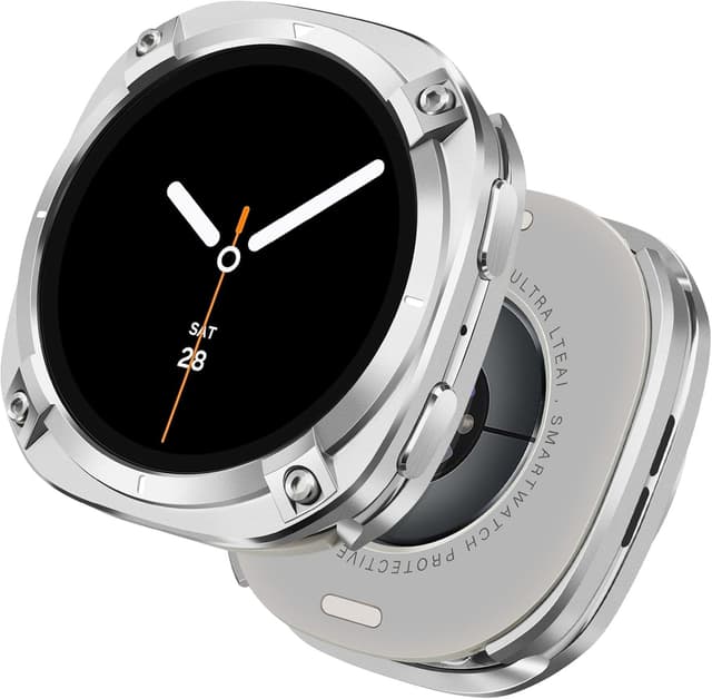 Detalle de HITZEE 2-in-1 Metal Case for Samsung Galaxy Watch 8 44mm (Silver White) – Rugged bumper with back cover