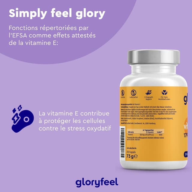 Detalle de Vitamine E 210 capsules bioactives – D-Alpha tocophérol (cure 3 mois) en softgels