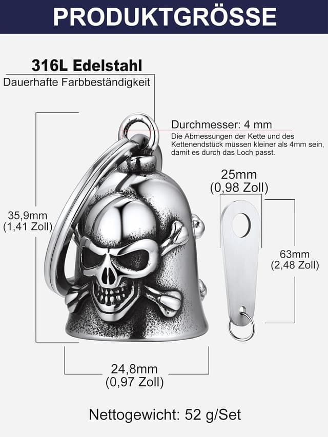 Detalle 2 de Bandmax Motorrad Glocke Schlüsselanhänger 61,7 mm