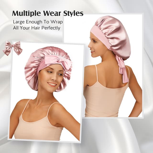 Detalle 2 de Umisleep 22 Momme Mulberry Silk Bonnet (Double Layer) – Non-Slip Sleep Cap Turban with Elastic Tie