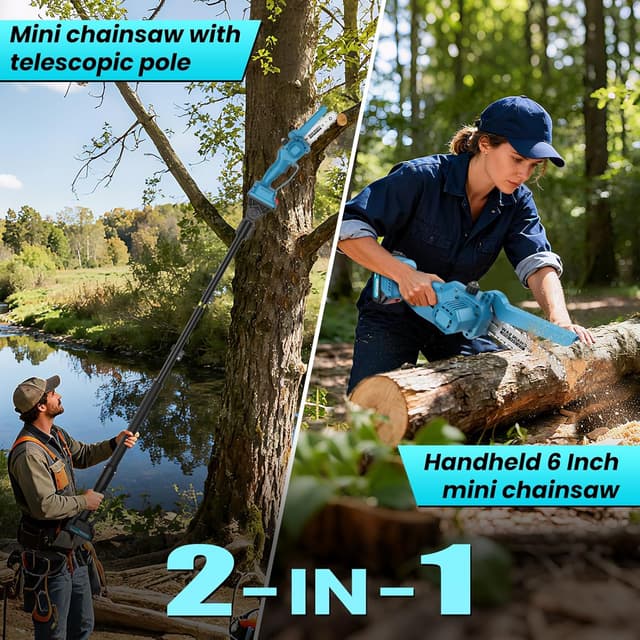 Detalle de AUKUZI motosega a palo elettrica 6 pollici con asta allungabile 1,6–2,8 m e motore brushless