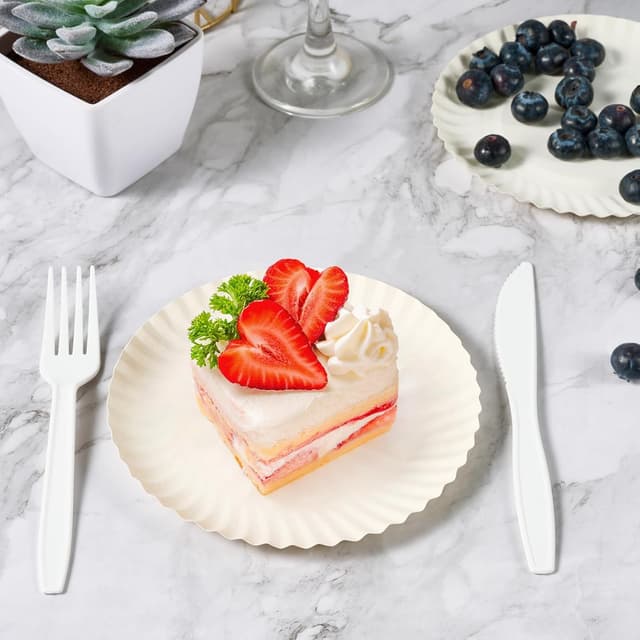 Detalle 2 de FOCUSLINE 6 Inch Paper Plates (Uncoated), 1000 Count White Disposable Dessert Plates