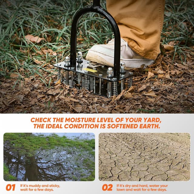 Thumbnail 6 de Saker Lawn Aerator Tool with 15 iron spikes – automatic spring-loaded lawn aeration for patio, yard and garden