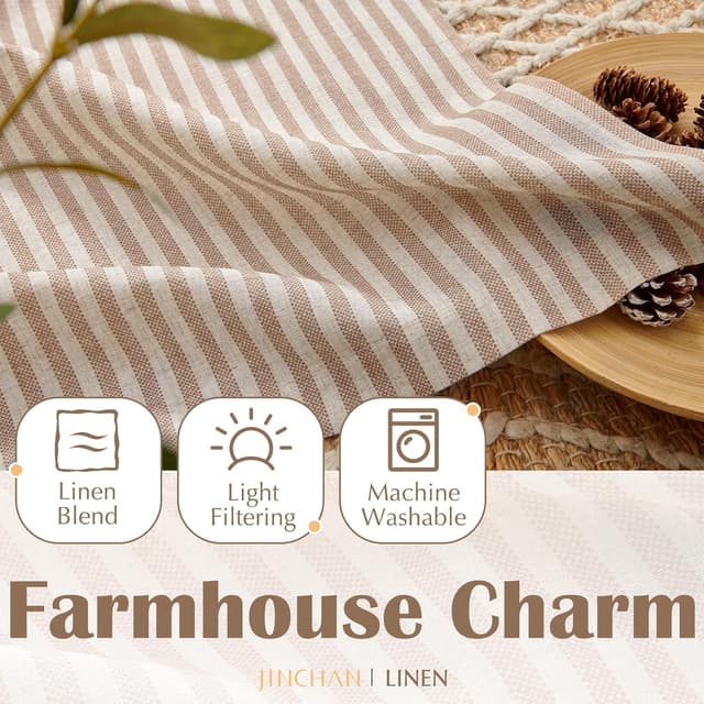 Thumbnail 5 de jinchan Striped Linen Kitchen Curtains 30" Tan 🪟