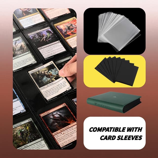 Detalle 2 de KUOOKING 2000-Pocket Trading Card Binder (20-Pocket Album) for MTG & Standard-Size Cards, Green