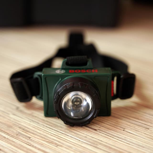 Detalle de Theo Klein 8758 Bosch lampe frontale ajustable avec élastique et coussinet frontal (à piles) – jouet dès 3 ans
