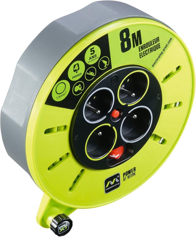 Detalle 2 de Nexus Elektro-Kabeltrommel in Grün (61266) mit 4 Steckdosen, 8 m Anschlusskabel und Kurbel