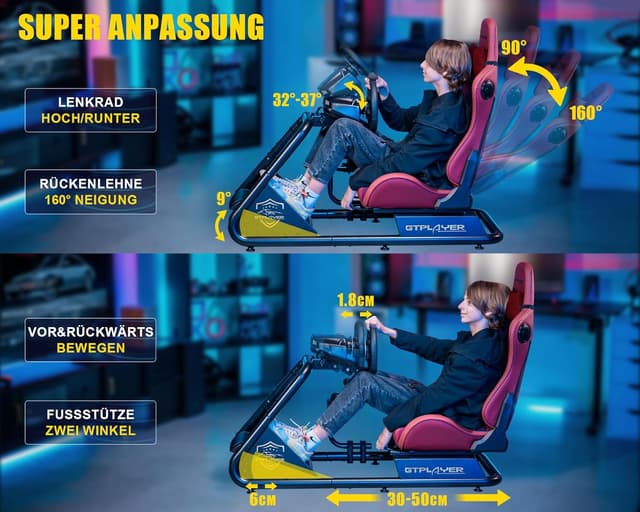 Detalle 2 de GTPLAYER Simulator Cockpit für SIM Racing mit Lautsprechern – Lenkrad- und Pedalablage