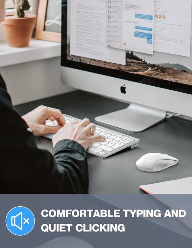 Detalle de TECKNET Mini Wireless Keyboard and Mouse Set (2.4G) with Nano USB Receiver and Silent Mouse, Silver