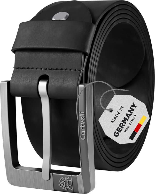 Detalle de Cartvelli Premium Ledergürtel Herren (Made in Germany) mit Nickel-freier Schließe & Geschenkbox – 40 mm Vollledergürtel