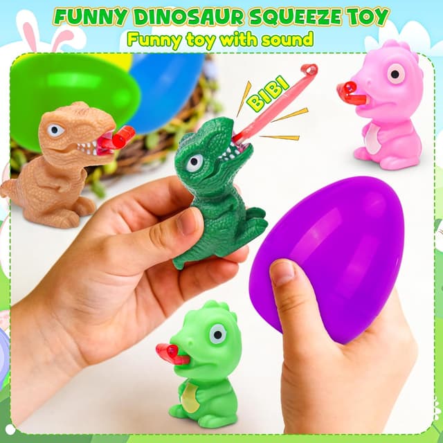 Detalle de CHILDGO Easter Dinosaur Toys: 6-Pack Filled Squeeze Eggs with Tongue-Out Action