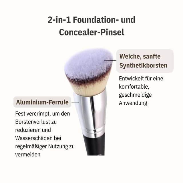 Detalle de ENERGY doppelseitiger Foundation- & Concealerpinsel 2-in-1 mit abgeschrägten, dichten veganen Synthetikborsten