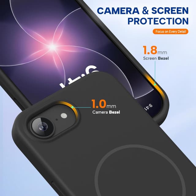 Detalle 2 de Miracase Magnetic Soft Silicone Case for iPhone 17e/16e with MagSafe Compatibility (Black)