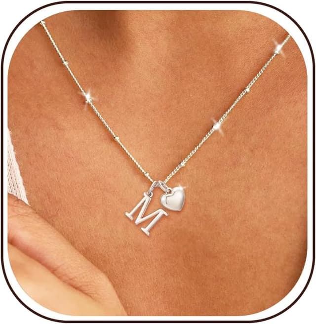 Detalle de Smilya S925 Silver Initial Heart Necklace (Hypoallergenic) for Women