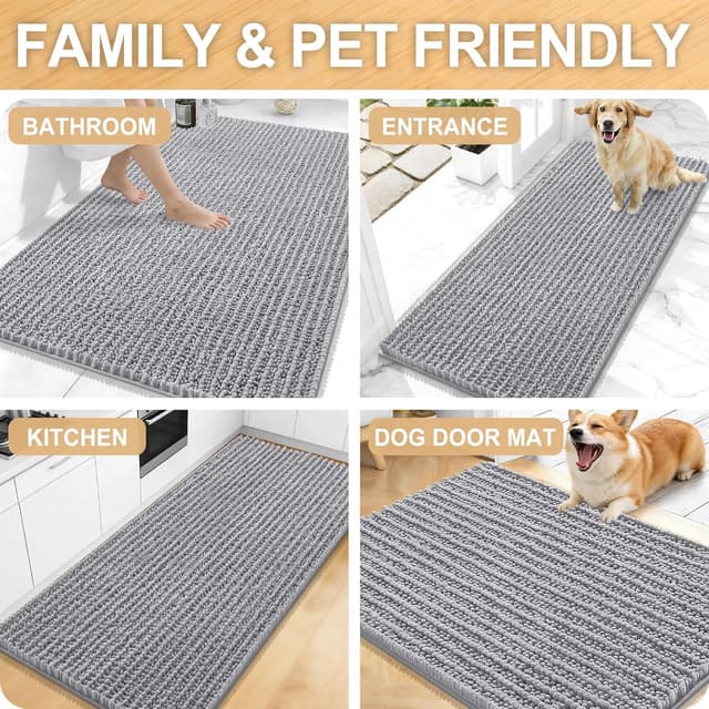Thumbnail 6 de OLANLY Chenille Bathroom Rug Mat 24x16 in Grey with Non-Slip TPR Backing