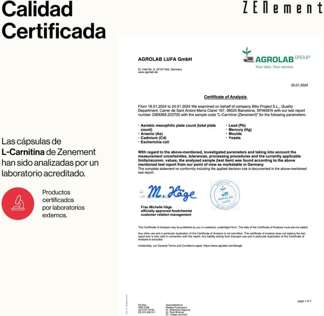 Thumbnail 4 de L-Carnitina Zenement 3000 mg - 180 Cápsulas Veganas 💪