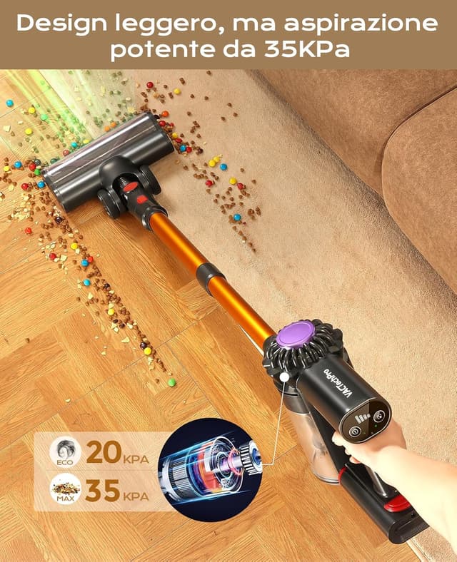 Detalle 2 de VACTechPro Aspirapolvere Senza Fili da 35KPa con batteria rimovibile e 6 in 1 (oro)