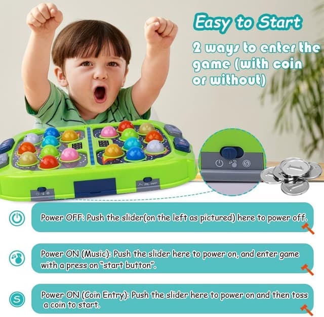 Detalle de Guffawz Whack-a-Mole Game for Kids (18 light-up targets) with lights, sounds and 2 hammers