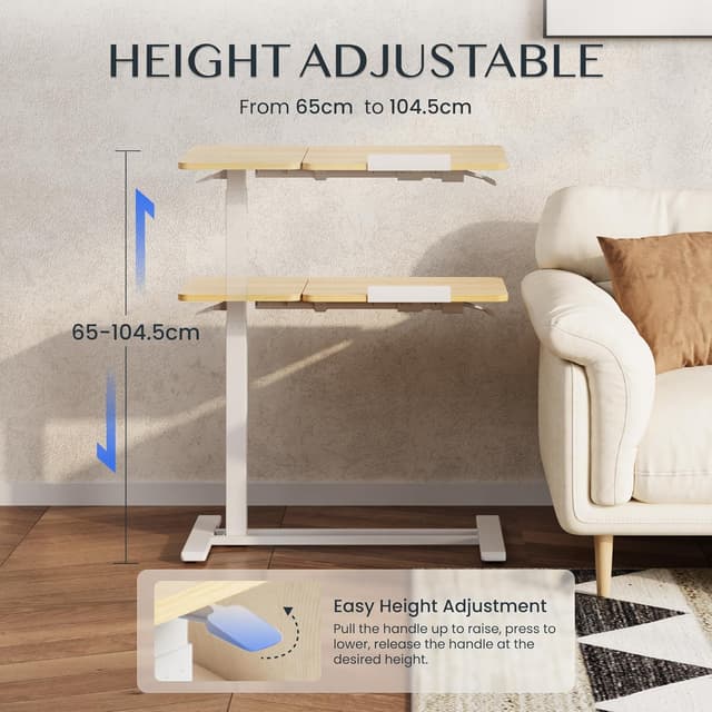 Detalle 2 de FLEXISPOT Tavolino Laterale regolabile in altezza per laptop e letto, piano inclinabile (80×40 cm)