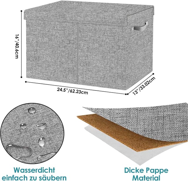 Detalle de VERONLY Aufbewahrungsbox Spielzeugkiste mit Deckel (83 l), faltbar und mit Tragegriffen – hellgrau