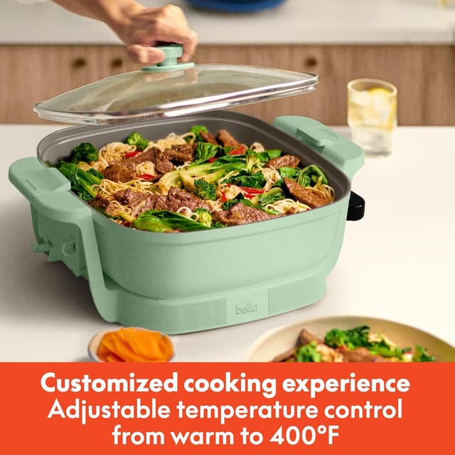 Detalle de Bella Make & Take Electric Skillet (Seaglass) — Fits-anywhere™ kit with adjustable heat and ceramic coating