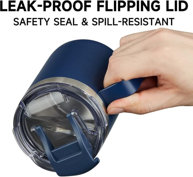 Detalle 2 de ALOUFEA 12oz Insulated Stainless Steel Coffee Mug with Handle and Flip Lid (Navy)