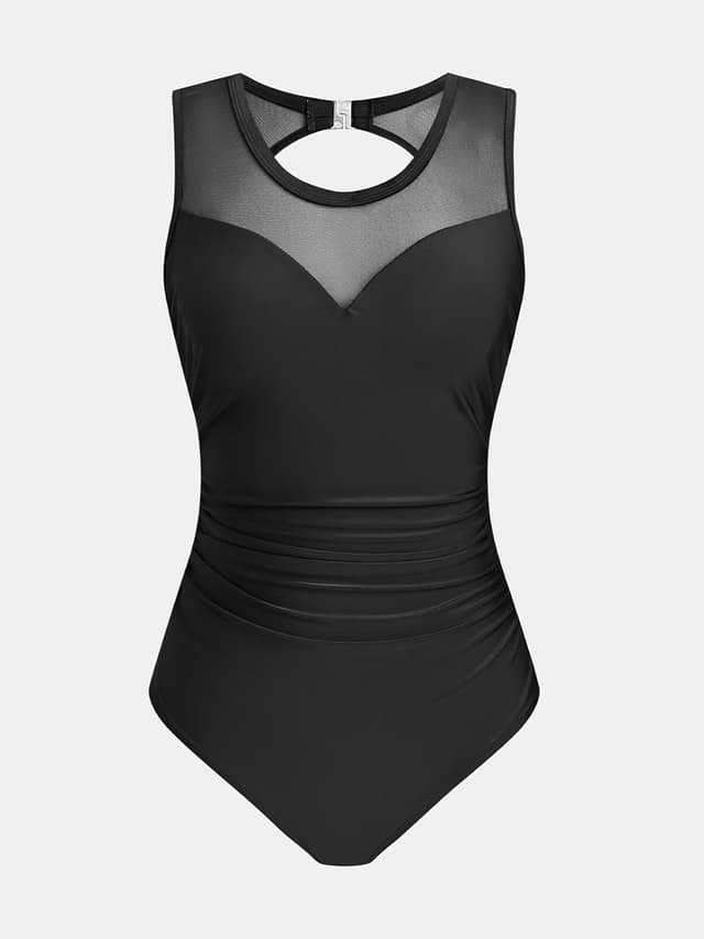 Detalle 2 de CUPSHE Costume da bagno intero da donna con pannello in rete e controllo pancia, collo alto