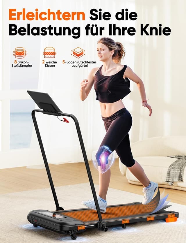 Detalle de Kiddoza Laufband für Zuhause klappbar mit Steigung, 2,5 PS Walking Pad (LED, Fernbedienung) für Büro & Home-Training
