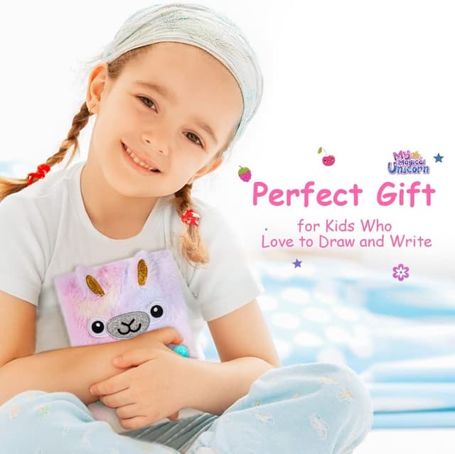 Detalle 2 de OFFCUP Quaderno Peluche con Unicorno – Diario segreto con penne gel e adesivi (set di cancelleria per bambine)