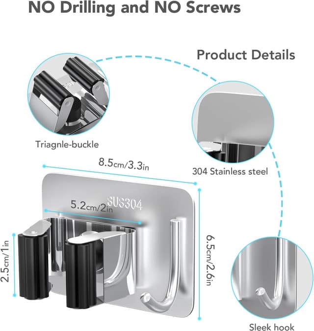 Detalle de Homeasy Mop Broom Holder 4-piece