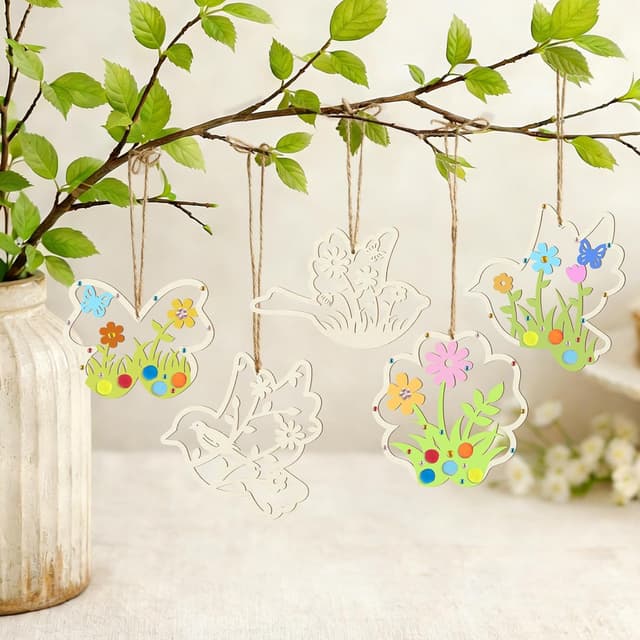 Detalle de ARTREE 24 Holz Bastelset Kinder – Anhänger zum Bemalen mit Stiften & Stickern ab 4 Jahren