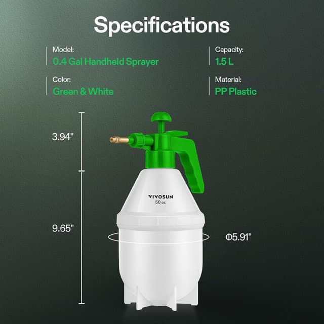 Thumbnail 6 de VIVOSUN spruzzatore nebulizzatore manuale a pressione da 1,5 L con ugello in ottone regolabile (verde)