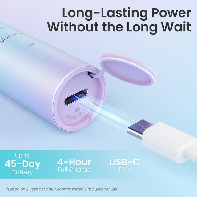 Detalle 2 de YUNCHI Y7 Blue USB-C rechargeable sonic toothbrush with 5 modes, 2-minute smart timer, 8 brush heads and travel case