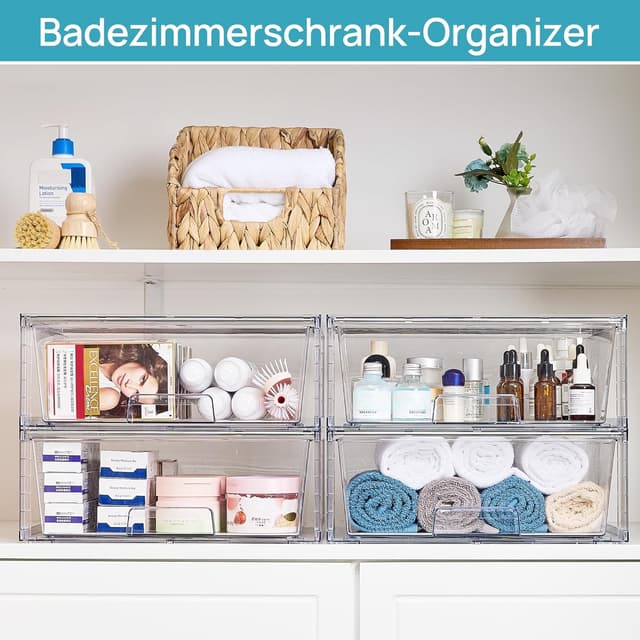 Detalle de Vtopmart 2er-Set stapelbare Acryl-Aufbewahrungsschubladen für Bad unter dem Waschbecken & Küche