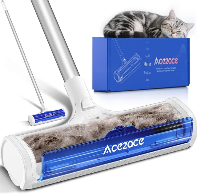 Detalle de ACE2ACE A3 PRO Spazzola rimuovi peli animali per tappeti con manico lungo 1,5 m, blu