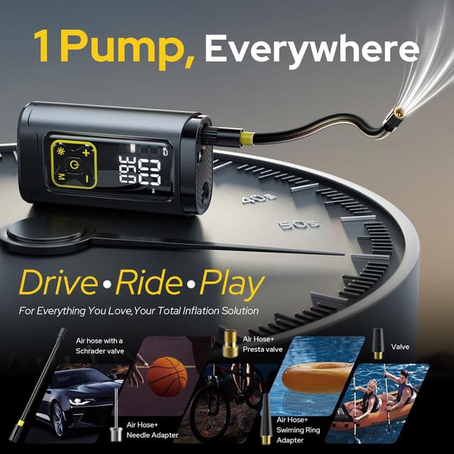 Detalle de Philoent Portable Tire Inflator (150PSI) with Digital Gauge, LED Light, and Auto Shut-Off