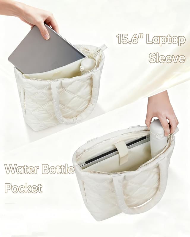 Detalle 2 de Soewten puffer tote bag for women with padded 15.6-inch laptop compartment