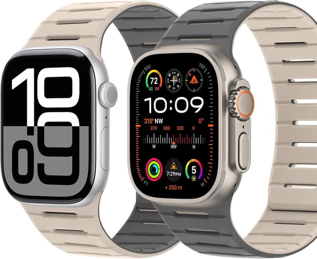 Detalle 2 de HITZEE Double Sided Reversible Magnetic Strap for Apple Watch (Beige/Gray) – breathable soft silicone band