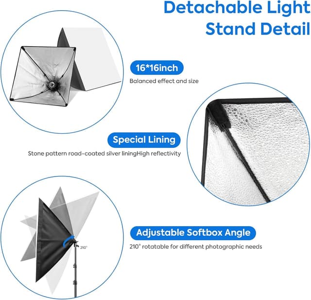 Detalle de Heorryn 85W 2-Pack Softbox Lighting Kit with Remote Control (40cm) – 2700K–6400K LED Continuous Lights