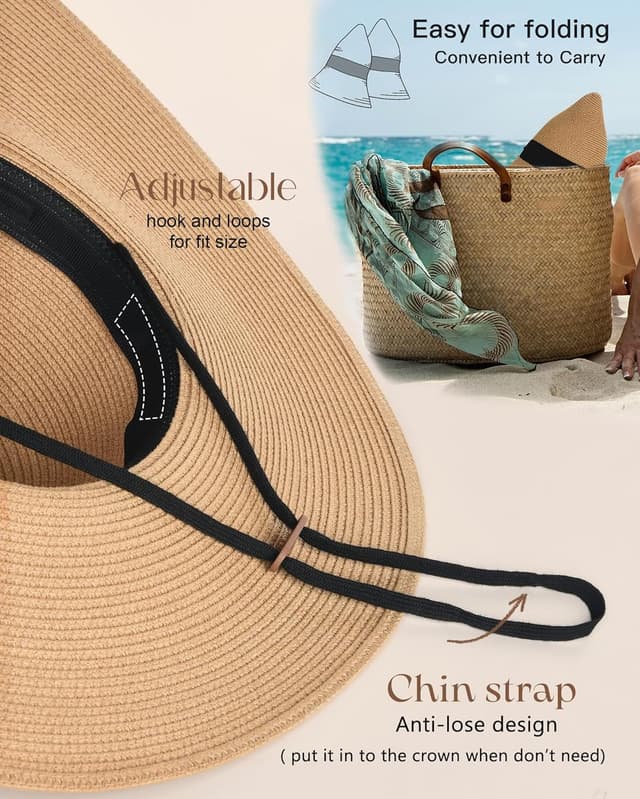 Detalle de FURTALK Women’s Sun Straw Hat (Wide Brim) with UPF 80+