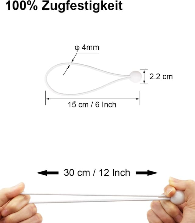 Detalle de WMZOBH Spanngummis mit Kugel 15 cm (50 Stück) – Planenbefestigung für Zelt, Camping & Bootsunterstände