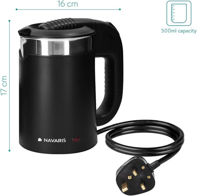 Detalle 2 de Navaris Travel Kettle Electric (0.5 L) – Small Dual-Wall Travel Kettle with Boil-Dry Protection